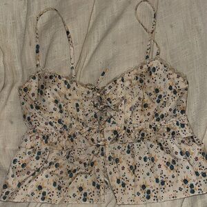 Free People Floral Lace-Up Crop Top